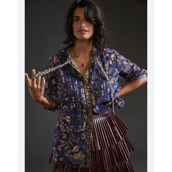 Pilcro Tops - Anthropologie Pilcro Ladder Lace Tunic Blouse Boho Floral Artistic Medium Blue